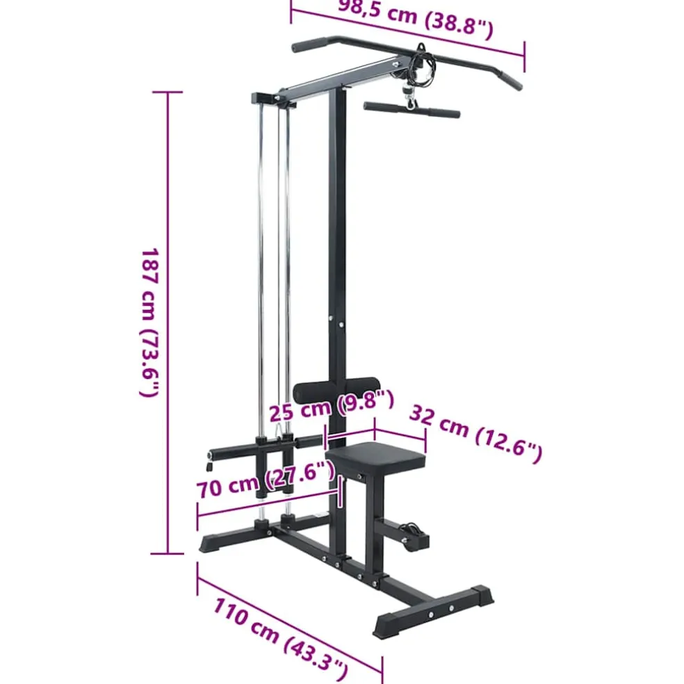 vidaXL Lat pulldown machine Zwart 110 x 70 x 187 cm Gepoedercoat staal