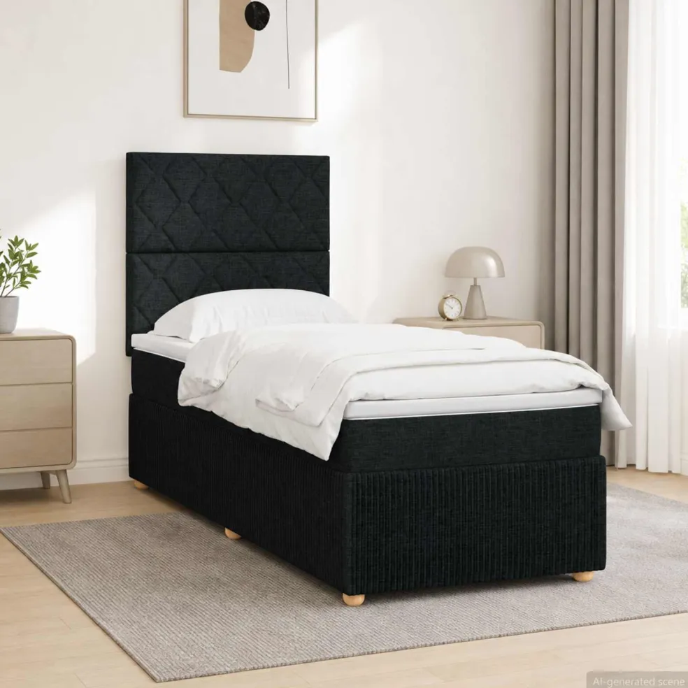 vidaXL LED Boxspring Bed met Matras Zwart 80 x 200 cm Stof