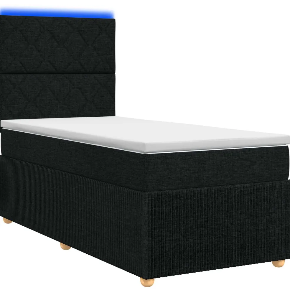 vidaXL LED Boxspring Bed met Matras Zwart 80 x 200 cm Stof