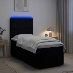 vidaXL LED Boxspring Bed met Matras Zwart 80 x 200 cm Stof
