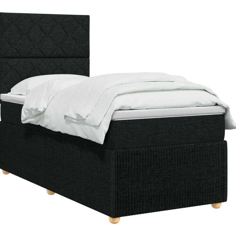 vidaXL LED Boxspring Bed met Matras Zwart 80 x 200 cm Stof