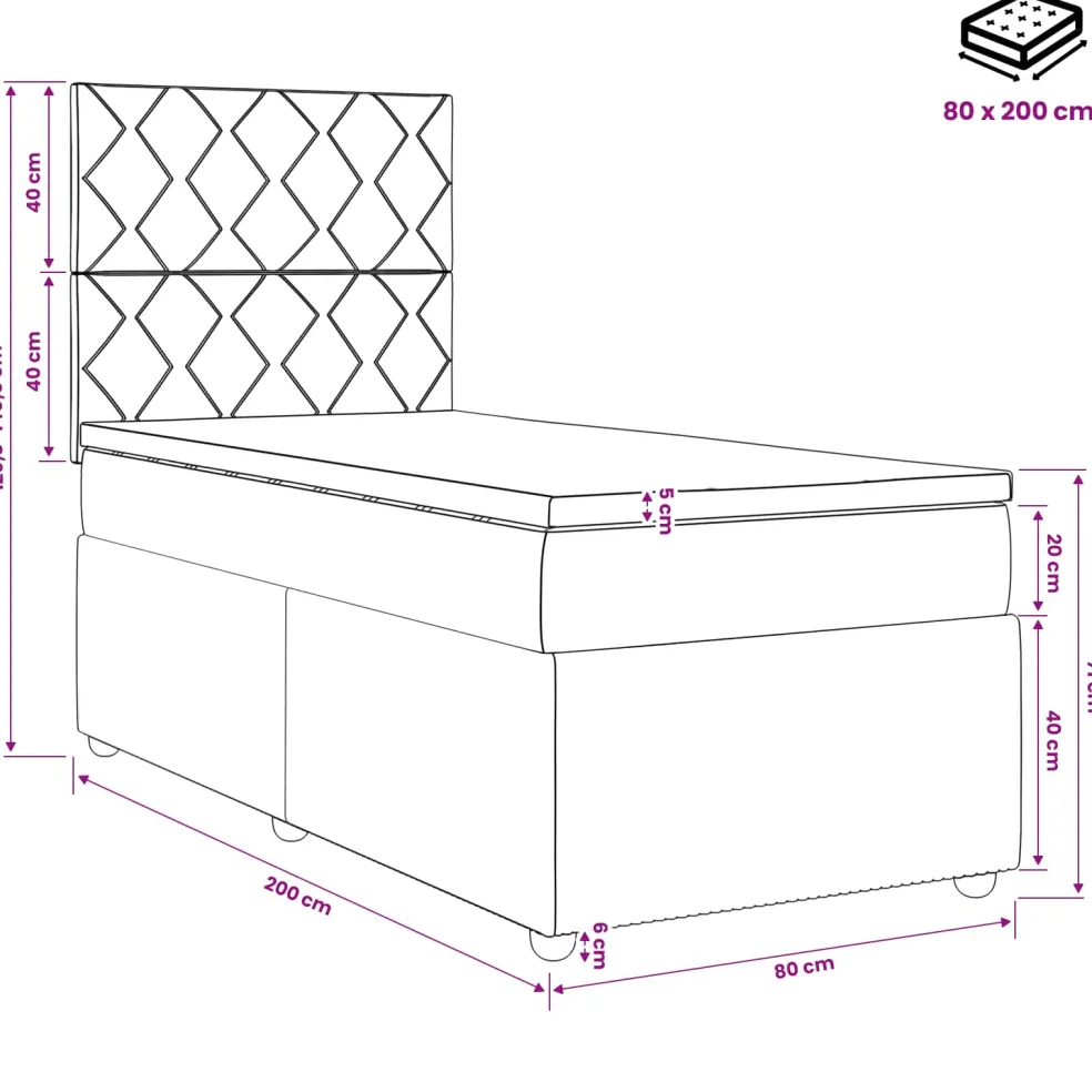 vidaXL LED Boxspring Bed met Matras Zwart 80 x 200 cm Stof