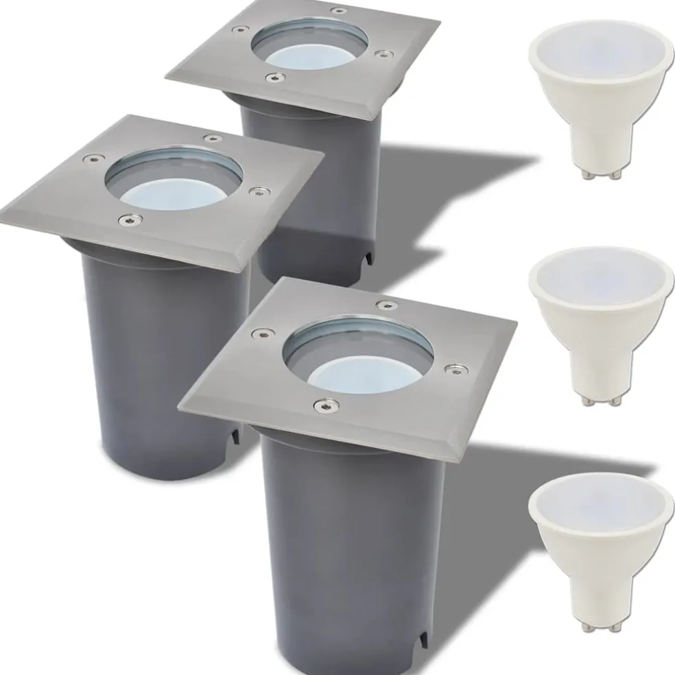 vidaXL LED-Grondspots buiten 3 stuks vierkant