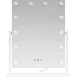vidaXL LED Make-up Spiegel Wit 44 x 10 x 53 cm Glas en Staal