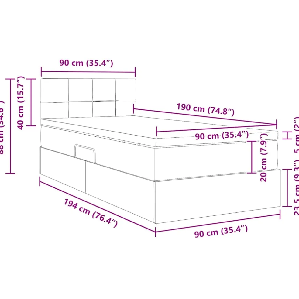 vidaXL LED Opslagbed met Matras Zwart 90 x 190 cm Stof