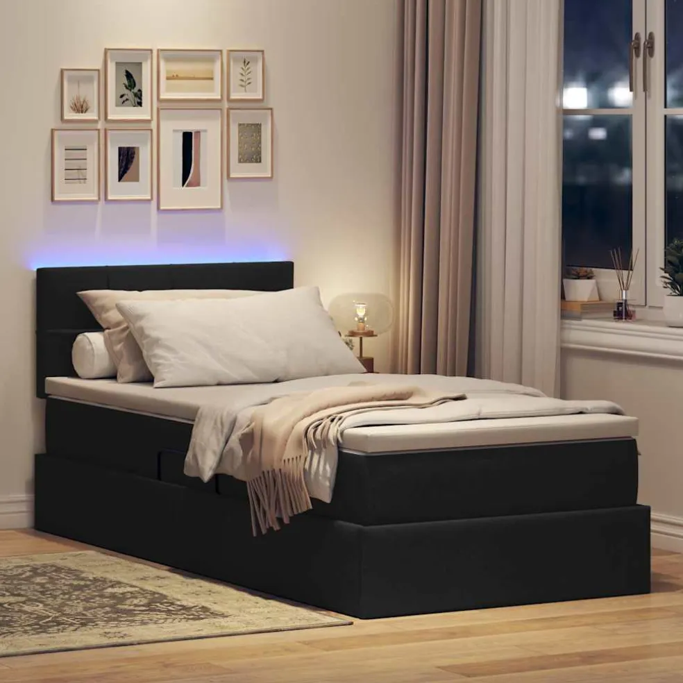 vidaXL LED Opslagbed met Matras Zwart 90 x 190 cm Stof