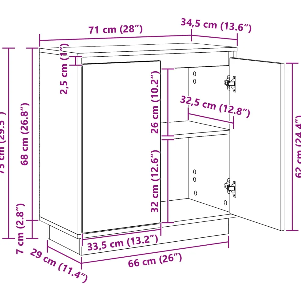 vidaXL LED Sideboard Wit 71 x 34,5 x 75 cm Bewerkt hout