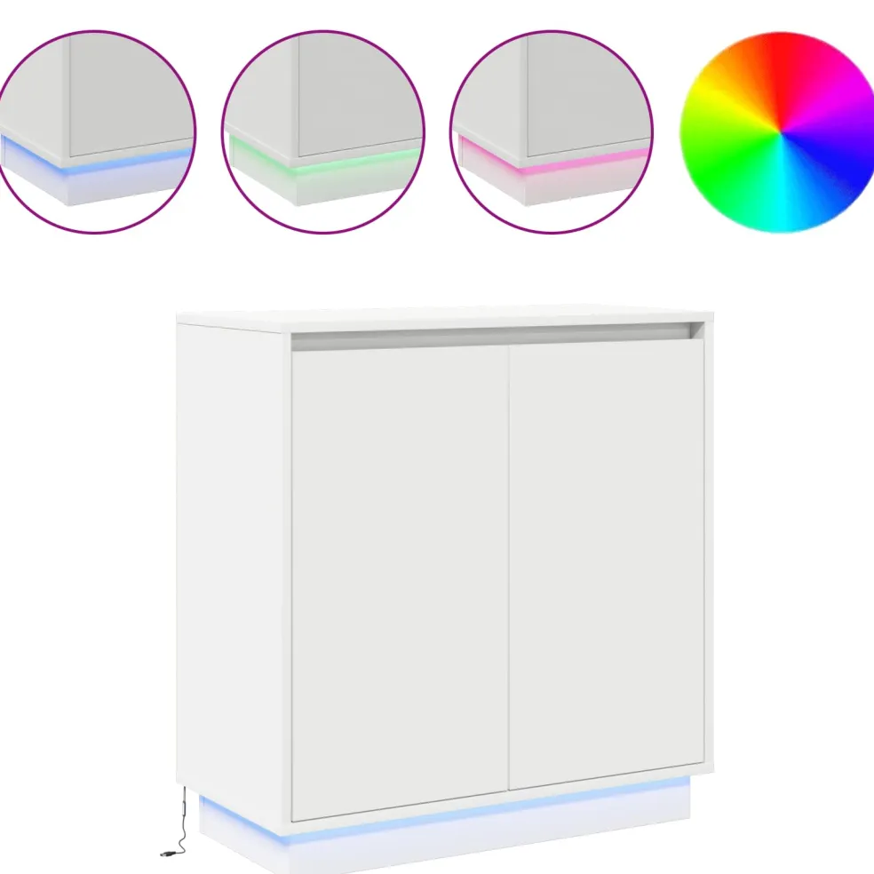 vidaXL LED Sideboard Wit 71 x 34,5 x 75 cm Bewerkt hout