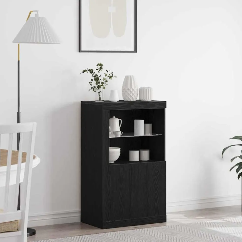 vidaXL LED Sideboard 60,5 x 37 x 100 cm Bewerkt hout Zwart Eiken