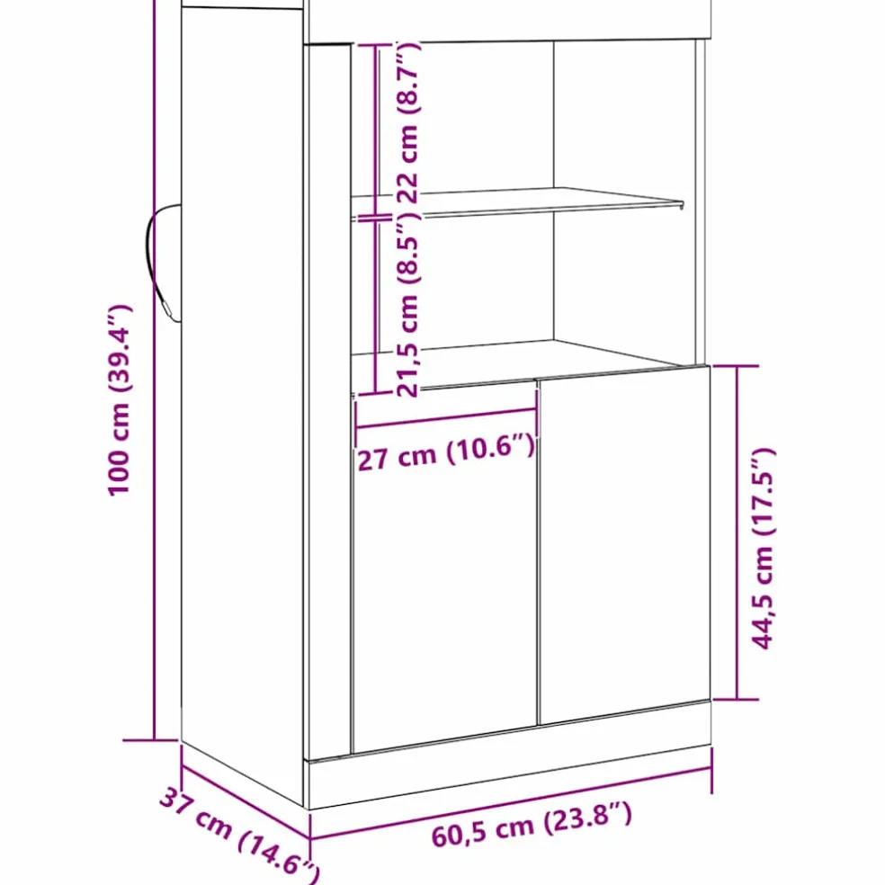 vidaXL LED Sideboard 60,5 x 37 x 100 cm Bewerkt hout Zwart Eiken