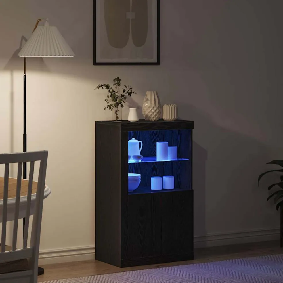 vidaXL LED Sideboard 60,5 x 37 x 100 cm Bewerkt hout Zwart Eiken