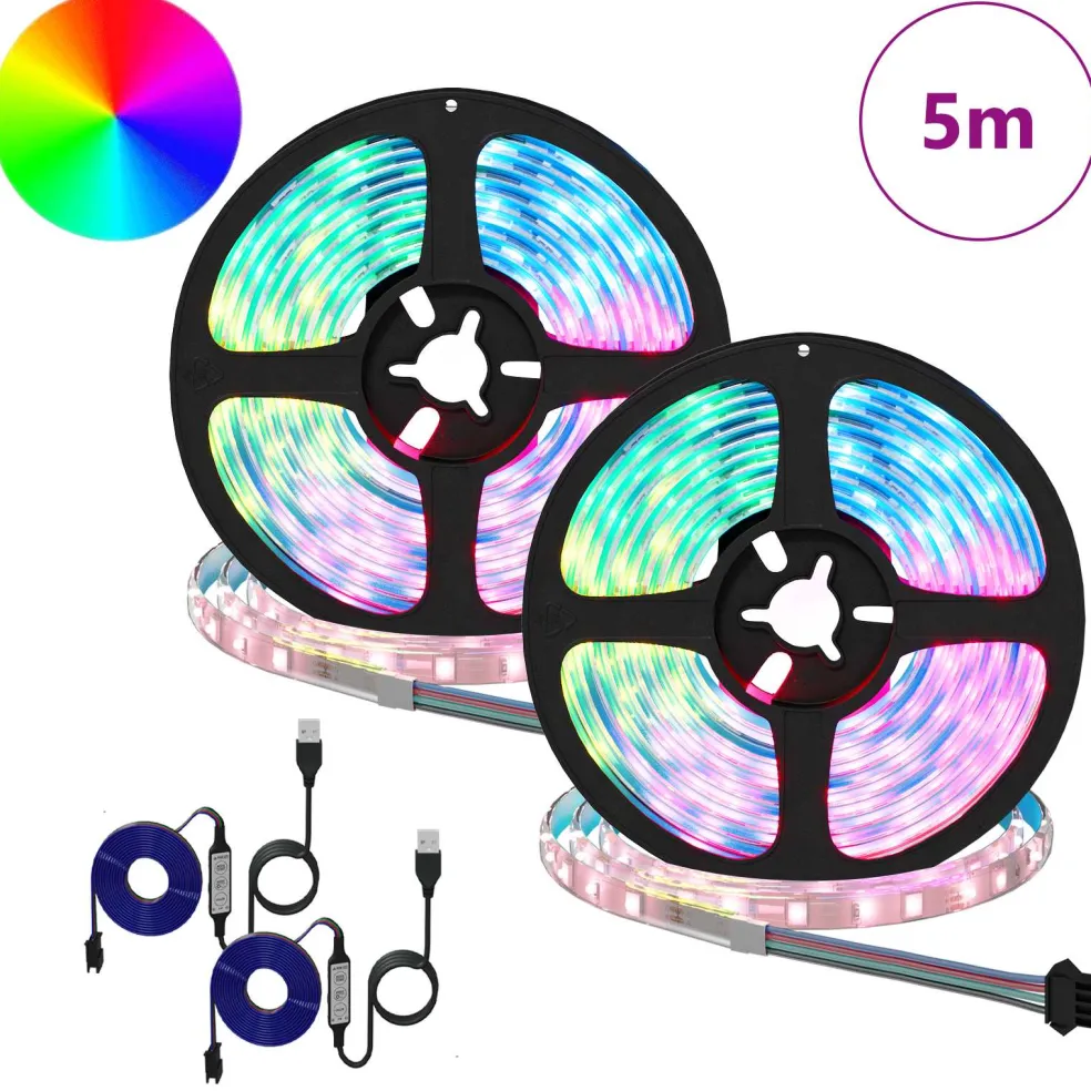 vidaXL LED-strip 2 st Zwart en transparant Koper en kunststof