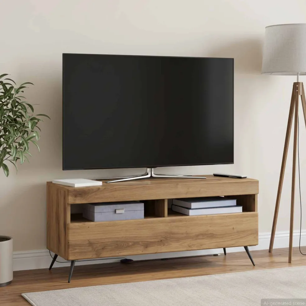 vidaXL LED tv-meubel Artisanaal eiken Bewerkt hout