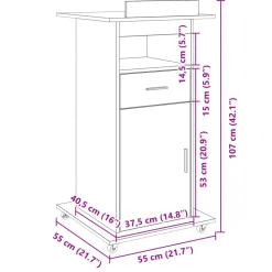 vidaXL Lessenaar met wielen en lade 55x55x107 cm hout betongrijs