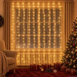vidaXL Lichtsnoergordijn met 300 LED's en 8 functies 3x3 m warmwit