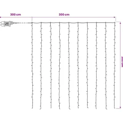 vidaXL Lichtsnoergordijn met 300 LED's en 8 functies 3x3 m warmwit