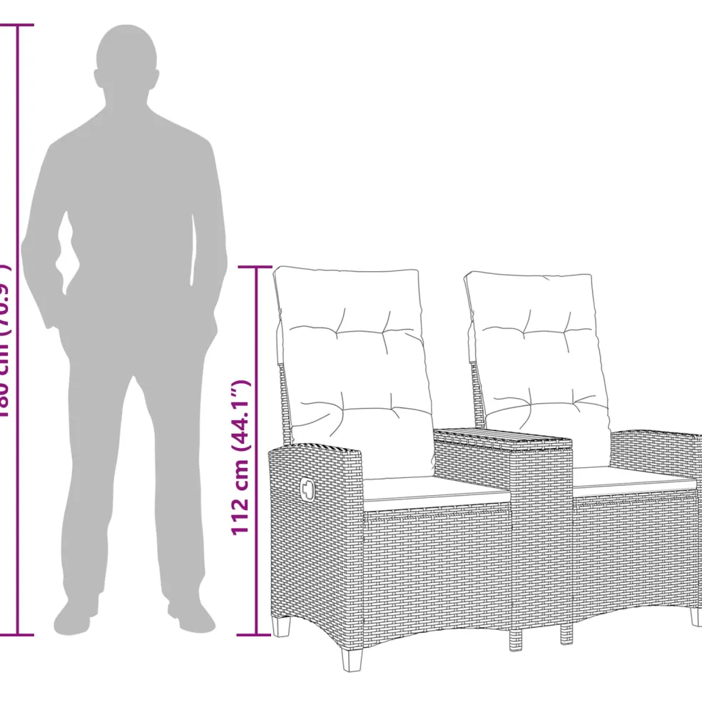vidaXL Ligbank met tafel 2 -Seater 126 x 65 x 112 cm poly rattan