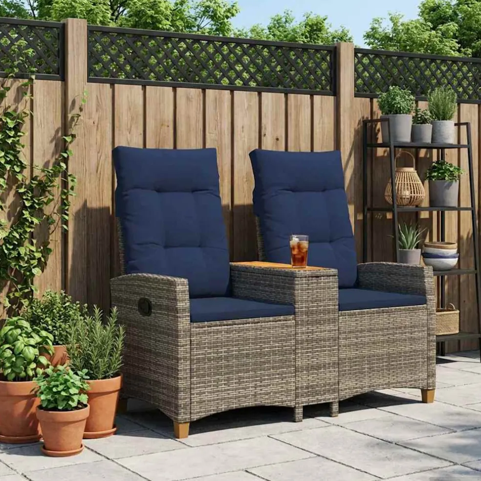 vidaXL Ligbank met tafel 2 -Seater 126 x 65 x 112 cm poly rattan