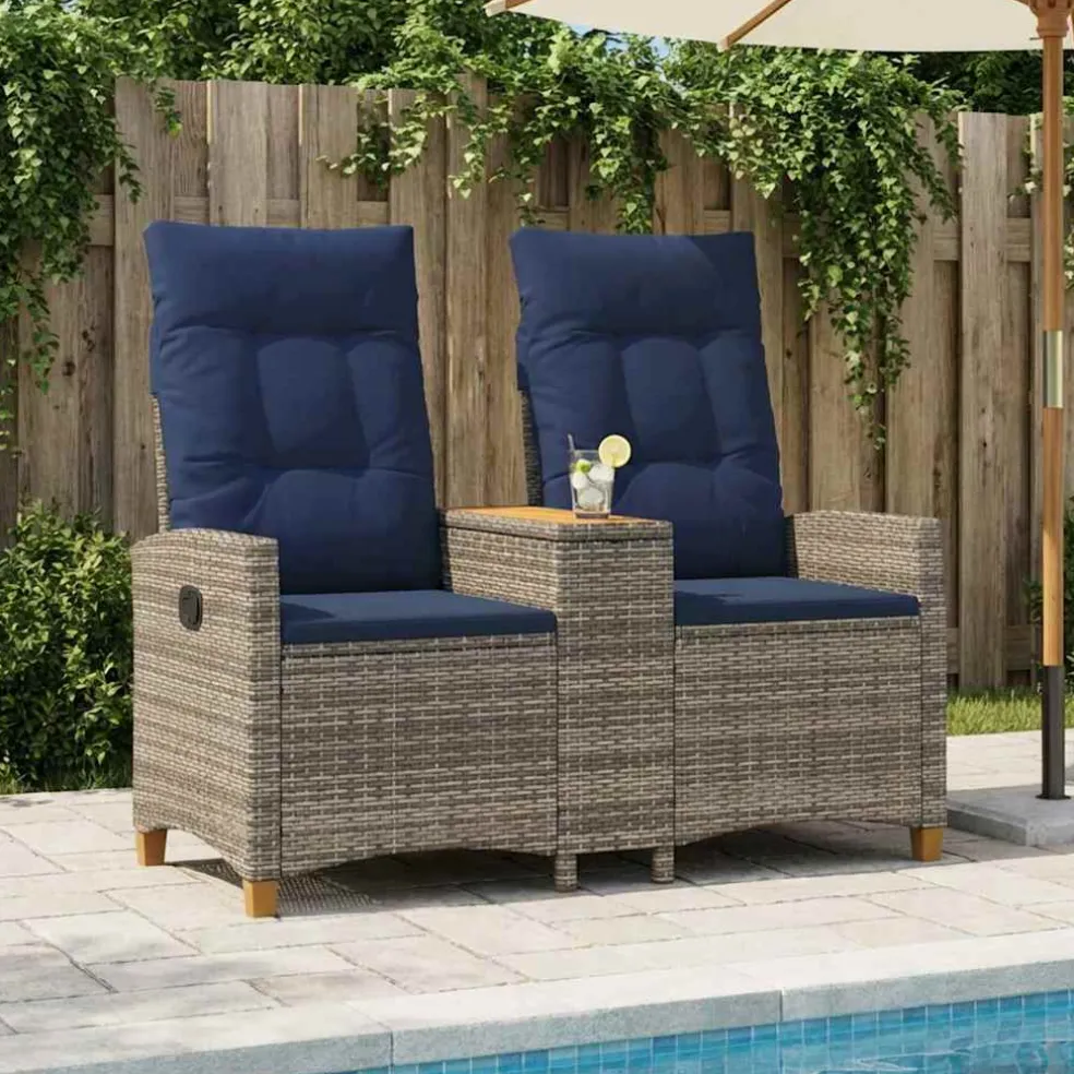 vidaXL Ligbank met tafel 2 -Seater 126 x 65 x 112 cm poly rattan