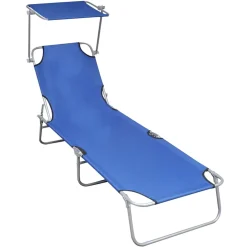 vidaXL Ligbed inklapbaar met luifel aluminium blauw