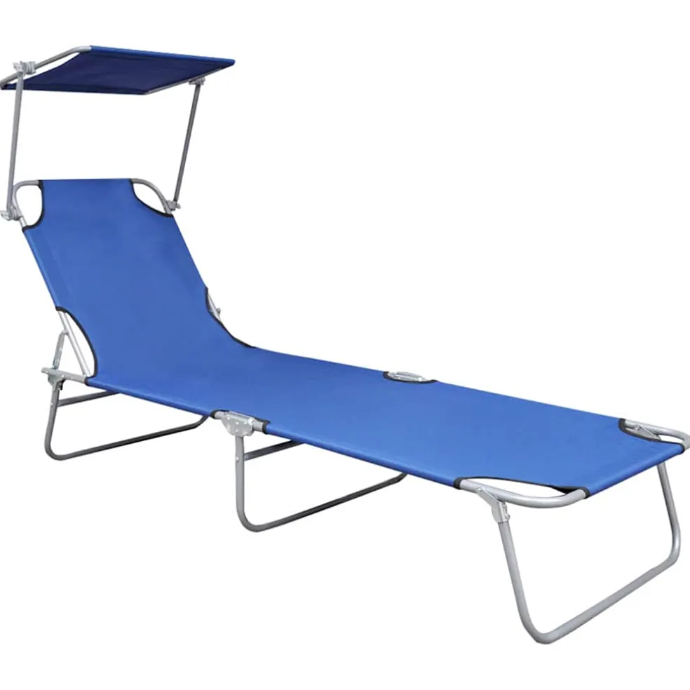 vidaXL Ligbed inklapbaar met luifel aluminium blauw