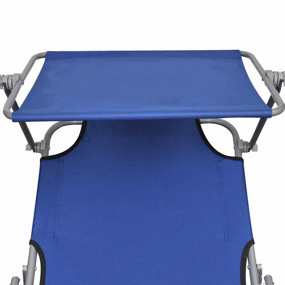 vidaXL Ligbed inklapbaar met luifel aluminium blauw