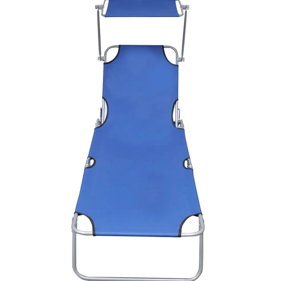 vidaXL Ligbed inklapbaar met luifel aluminium blauw
