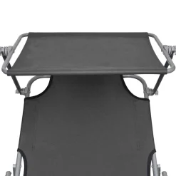 vidaXL Ligbed inklapbaar met luifel aluminium grijs