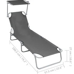 vidaXL Ligbed inklapbaar met luifel aluminium grijs