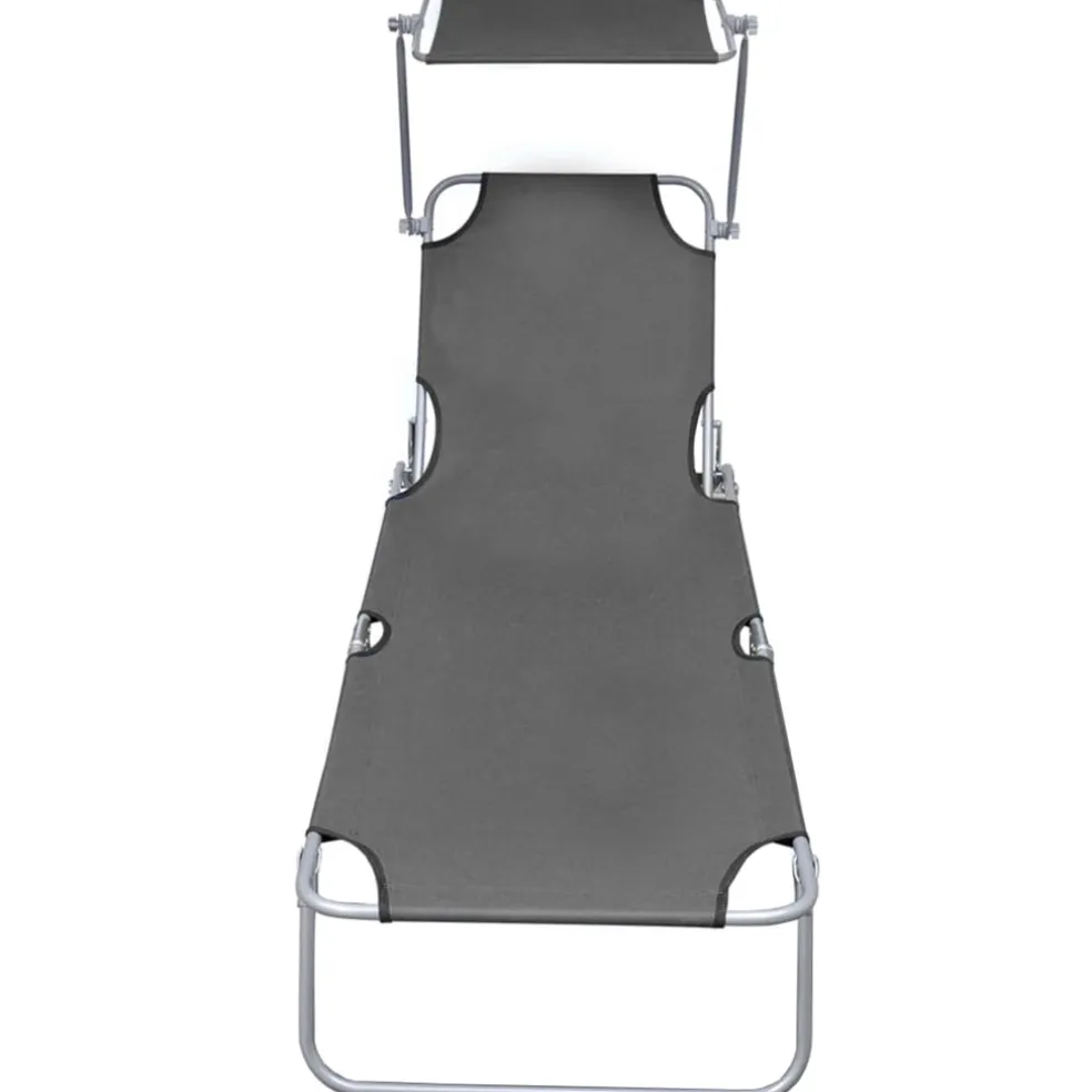 vidaXL Ligbed inklapbaar met luifel aluminium grijs