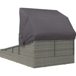 vidaXL Ligbed met inklapbaar dak 200x114x128 cm poly rattan grijs