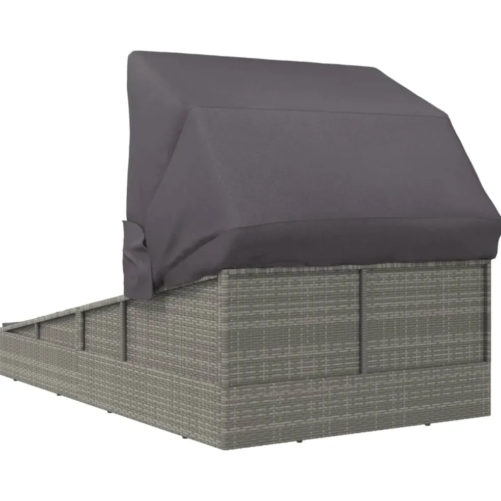 vidaXL Ligbed met inklapbaar dak 200x114x128 cm poly rattan grijs