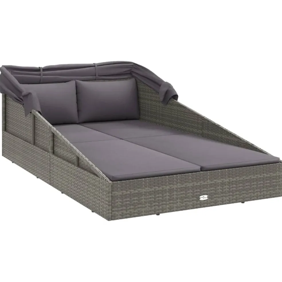 vidaXL Ligbed met inklapbaar dak 200x114x128 cm poly rattan grijs