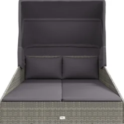 vidaXL Ligbed met inklapbaar dak 200x114x128 cm poly rattan grijs