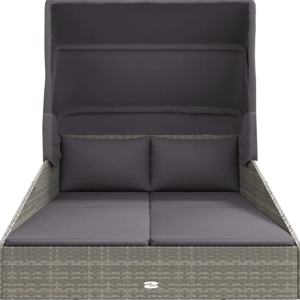 vidaXL Ligbed met inklapbaar dak 200x114x128 cm poly rattan grijs