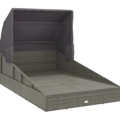 vidaXL Ligbed met inklapbaar dak 200x114x128 cm poly rattan grijs