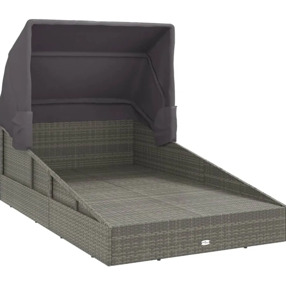 vidaXL Ligbed met inklapbaar dak 200x114x128 cm poly rattan grijs