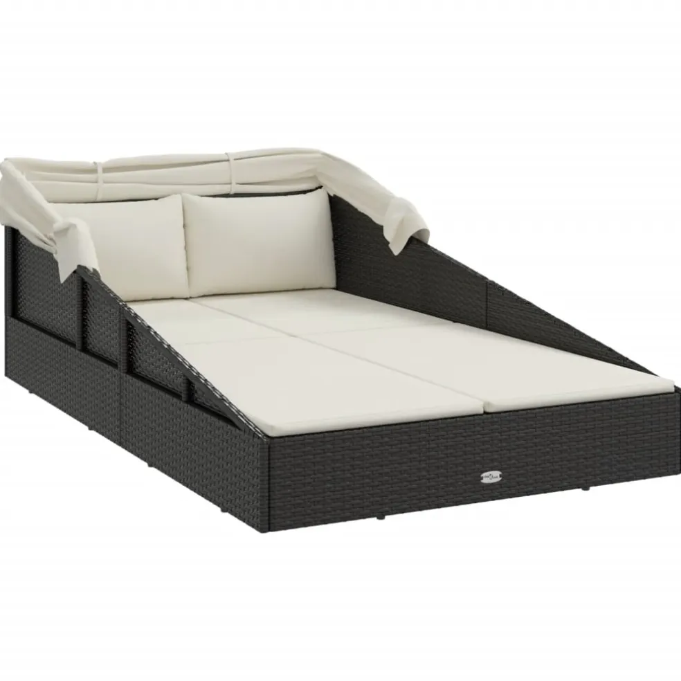 vidaXL Ligbed met inklapbaar dak 200x114x128 cm poly rattan zwart