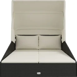 vidaXL Ligbed met inklapbaar dak 200x114x128 cm poly rattan zwart