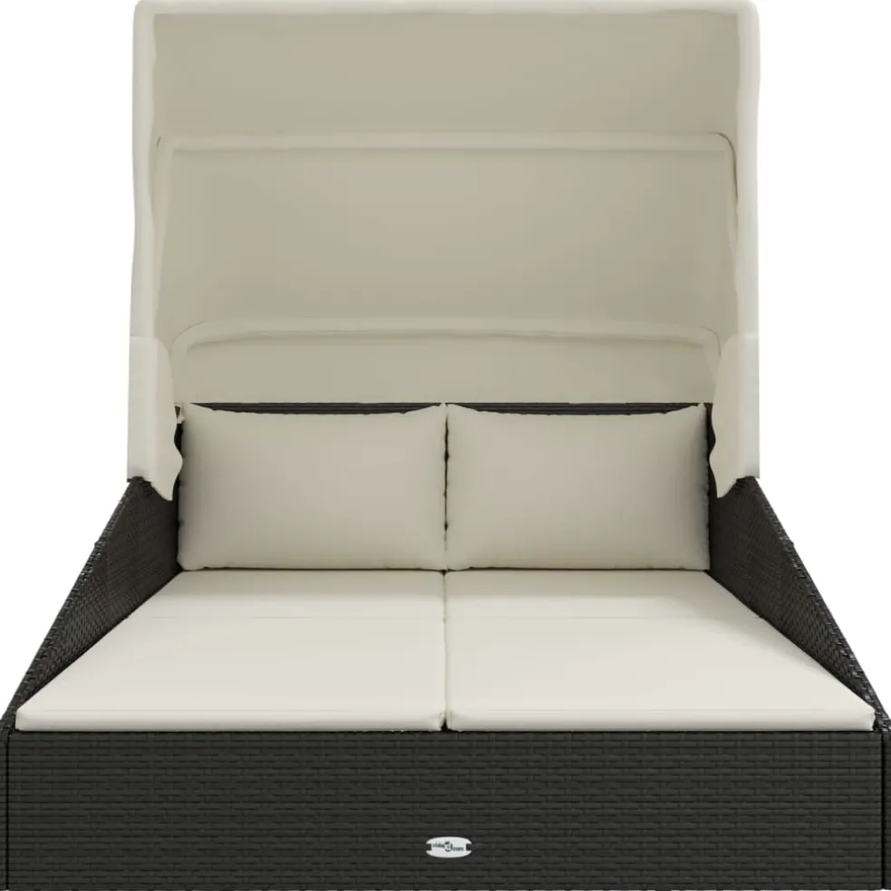 vidaXL Ligbed met inklapbaar dak 200x114x128 cm poly rattan zwart