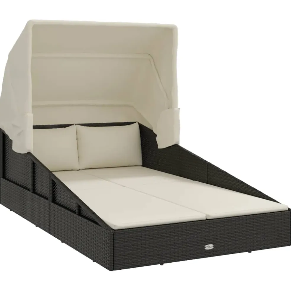 vidaXL Ligbed met inklapbaar dak 200x114x128 cm poly rattan zwart