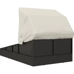 vidaXL Ligbed met inklapbaar dak 200x114x128 cm poly rattan zwart