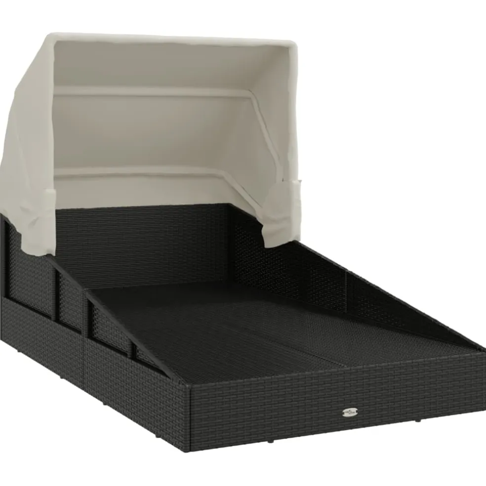 vidaXL Ligbed met inklapbaar dak 200x114x128 cm poly rattan zwart