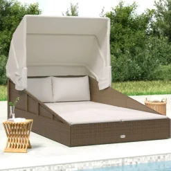 vidaXL Ligbed met inklapbaar dak 200x114x128 cm poly rattan bruin