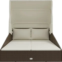 vidaXL Ligbed met inklapbaar dak 200x114x128 cm poly rattan bruin