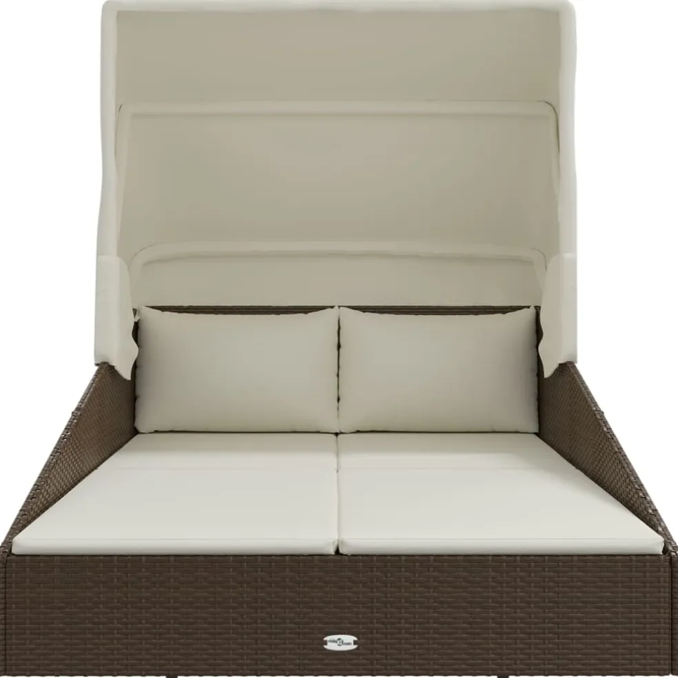 vidaXL Ligbed met inklapbaar dak 200x114x128 cm poly rattan bruin