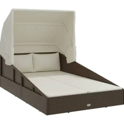 vidaXL Ligbed met inklapbaar dak 200x114x128 cm poly rattan bruin