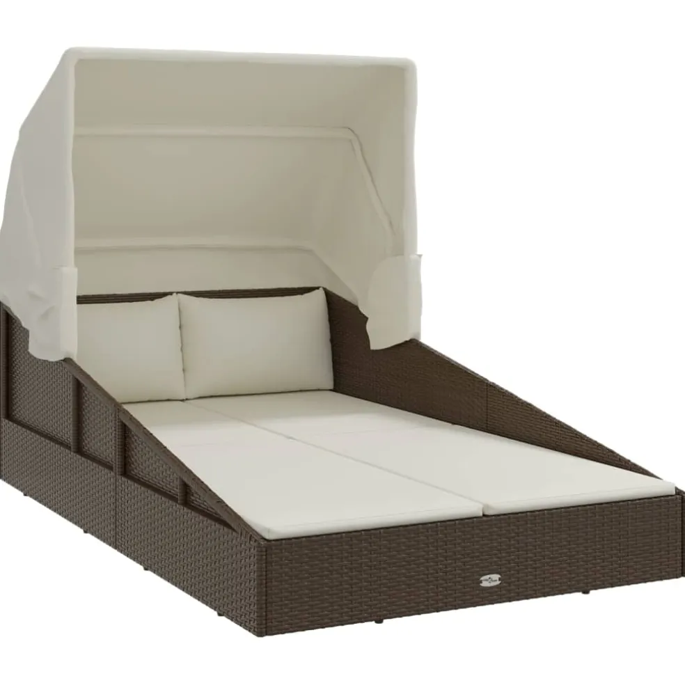 vidaXL Ligbed met inklapbaar dak 200x114x128 cm poly rattan bruin