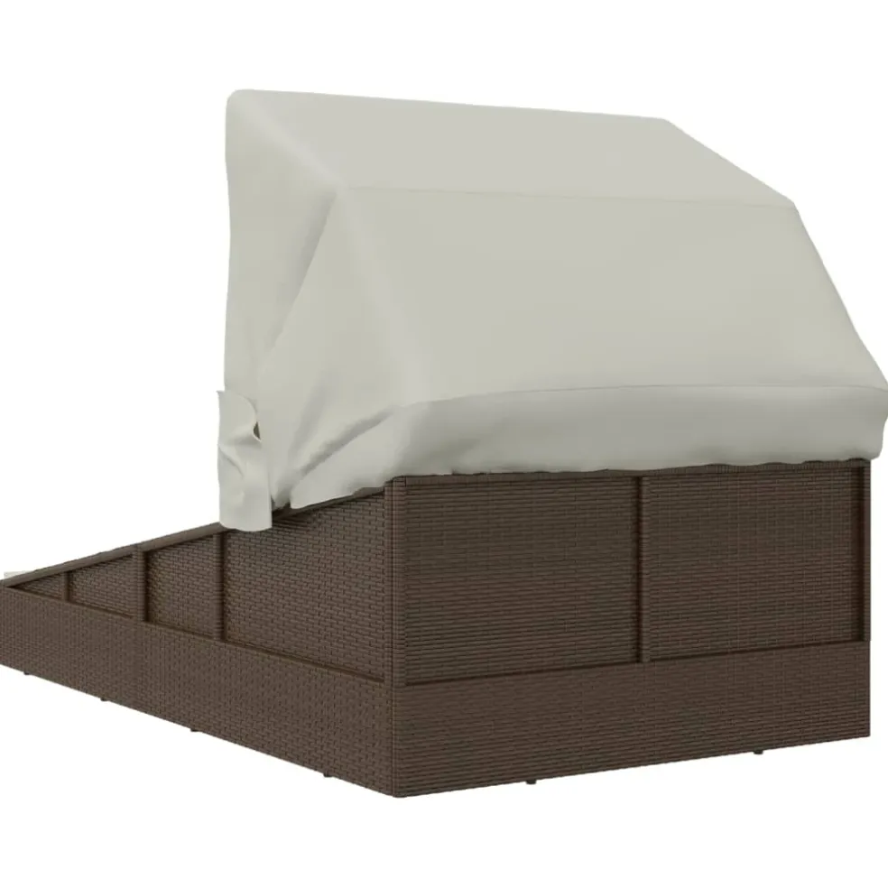 vidaXL Ligbed met inklapbaar dak 200x114x128 cm poly rattan bruin