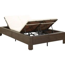 vidaXL Ligbed met kussen 2-persoons poly rattan bruin